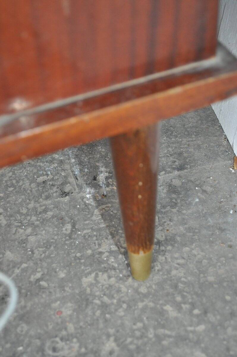 Illuminated cocktail cabinet in brown walnut and brass, multicoloured lampshades, 1950s.