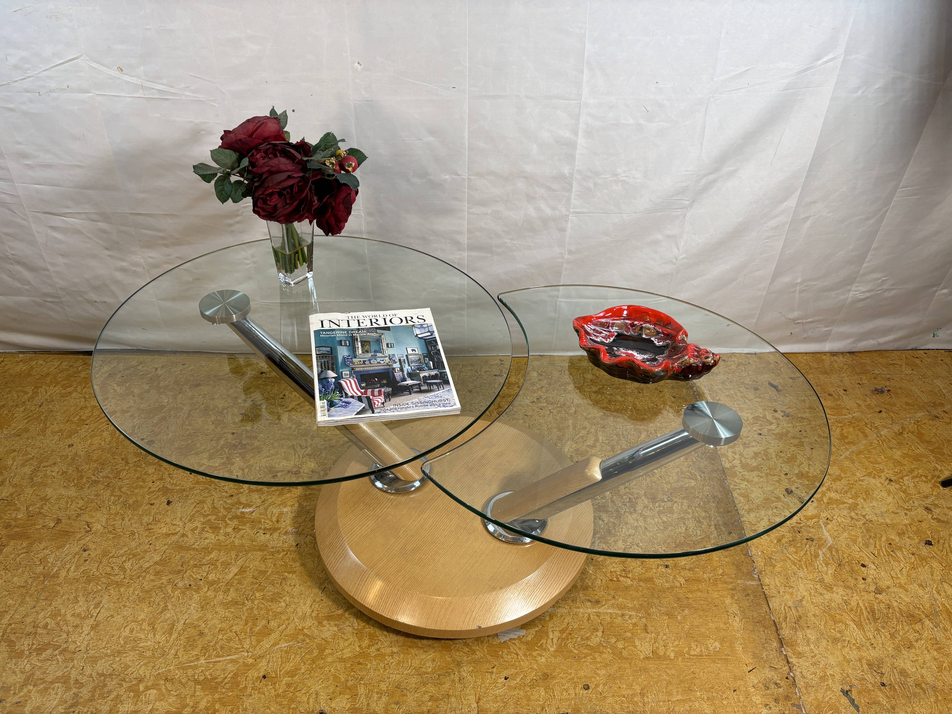 Vintage Tokyo Twist Swivel Coffee Table – Extendable Glass Top Stylish