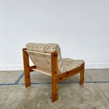 80s armchair with striped fabric and pine structure