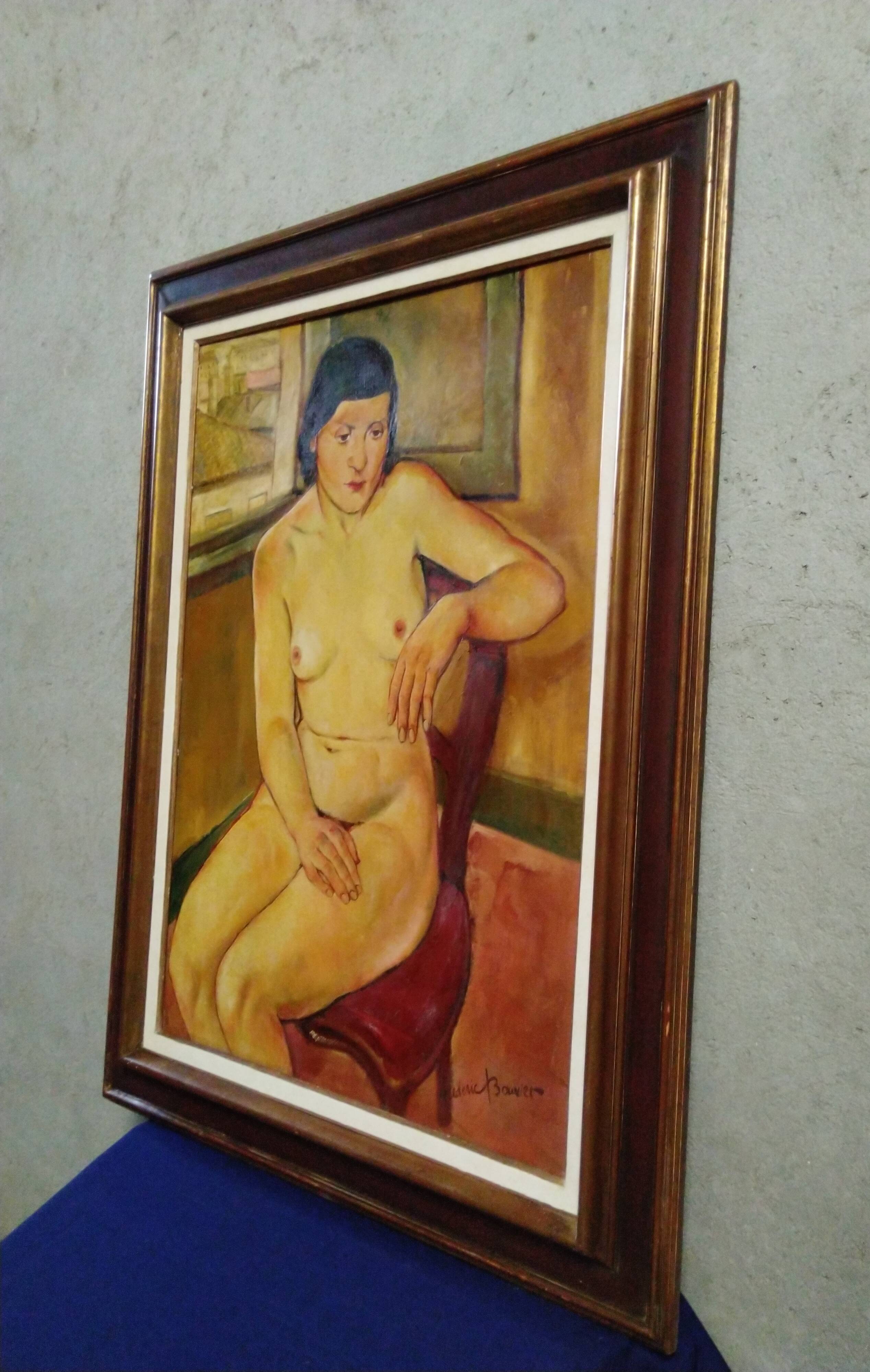 Oil on canvas nude painting female Frédéric Bouvier (1901-1937)