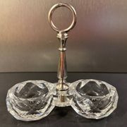 Baccarat double cut crystal salt cellar with metal mount
