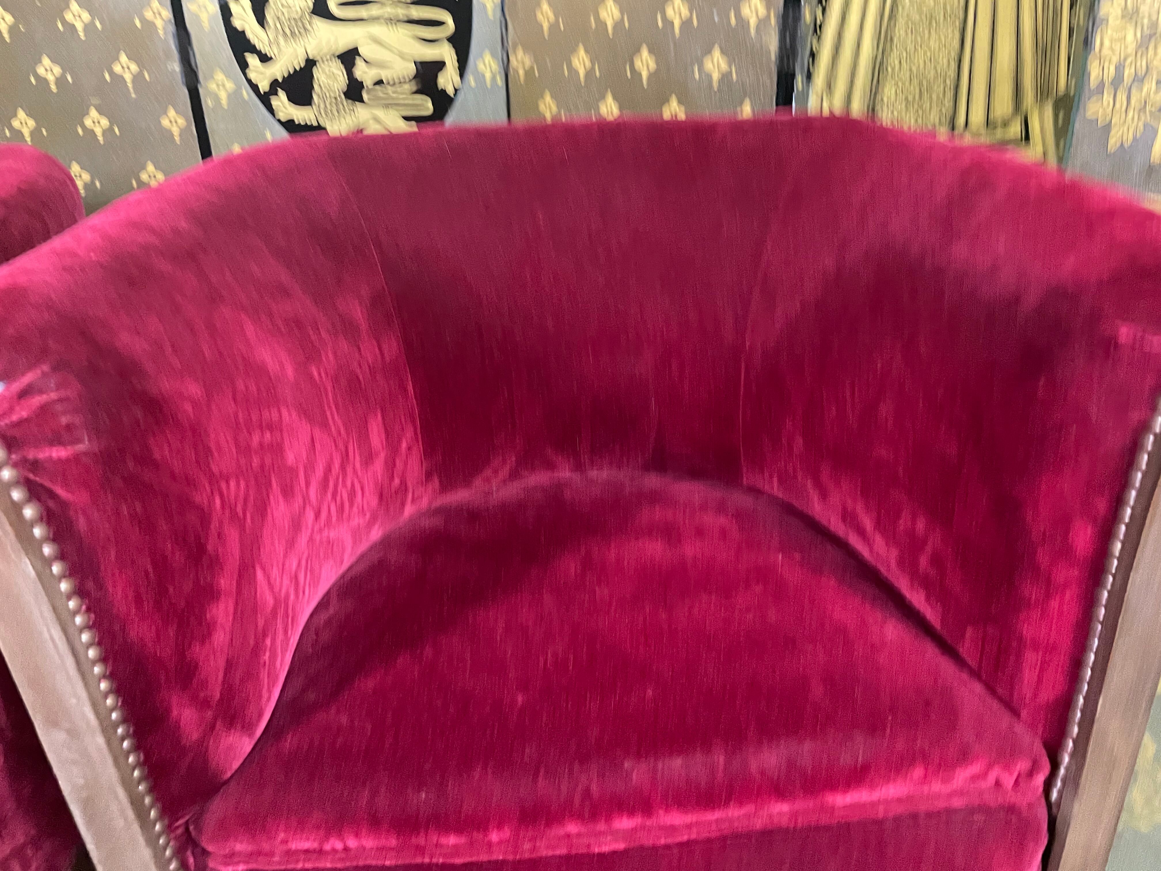 Pair of shepherdess armchairs art deco period red velvet