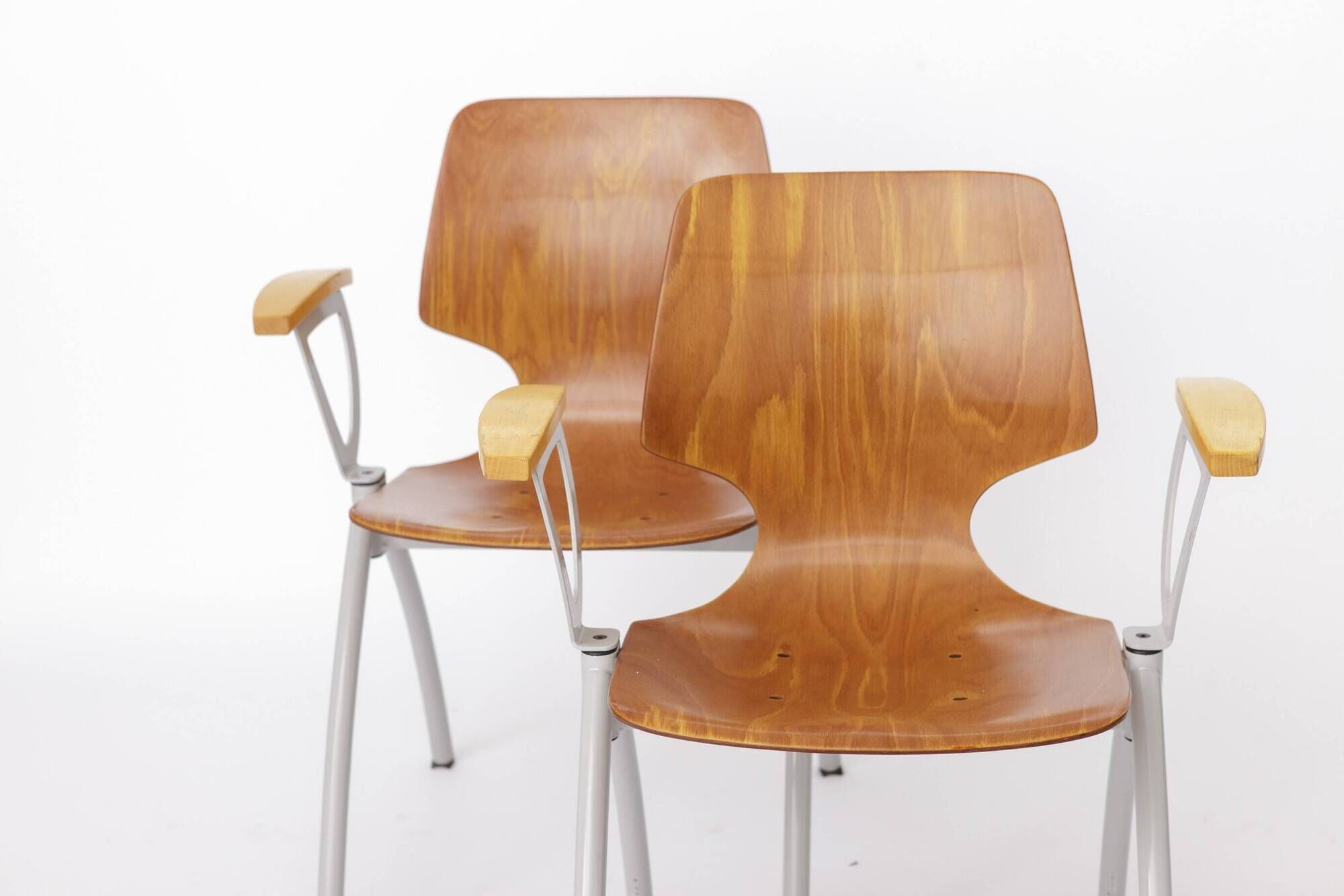 Set of 4 Vintage Pagholz Stackable Chairs, Industrial Dining Chairs, German