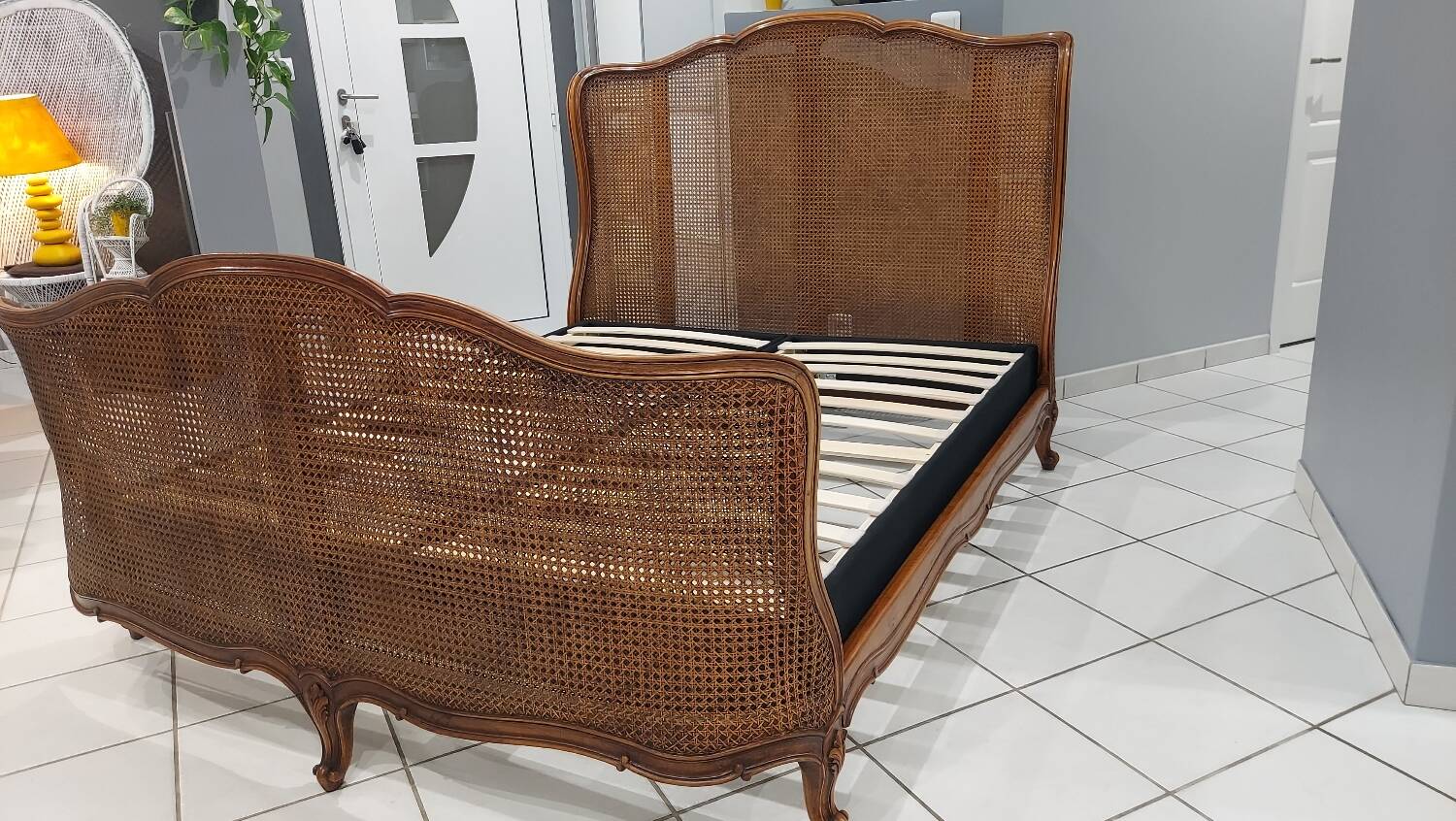 Louis XV style double cane basket bed, mid-20th century