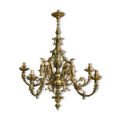 Grand lustre ancien XIXe – Style Napoléon III / Rocaille – 6 bras