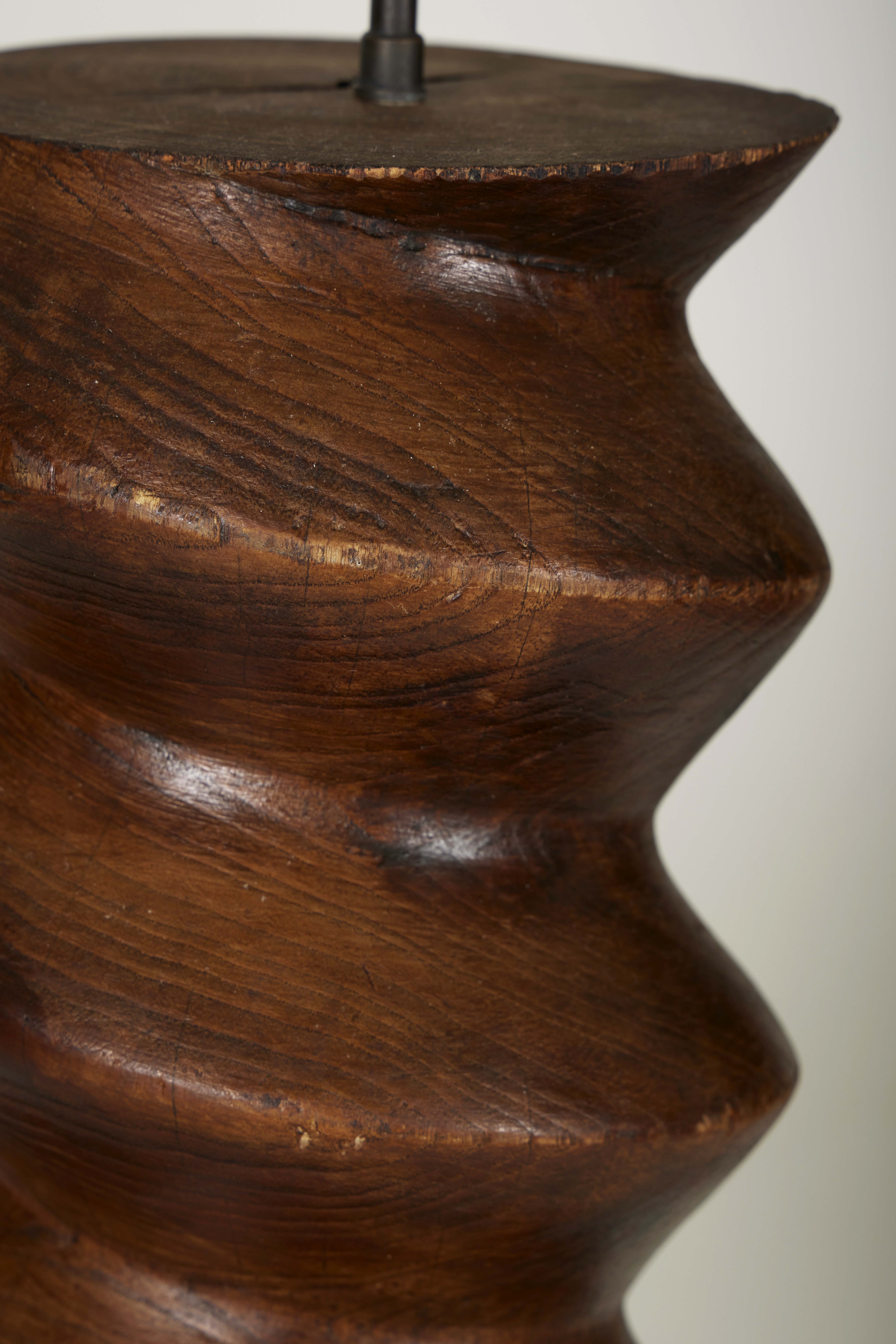 Pair of Brutalist Solid Wood Lamps