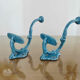 Pair of hooks in blue enamelled cast iron, art deco 30s 40s