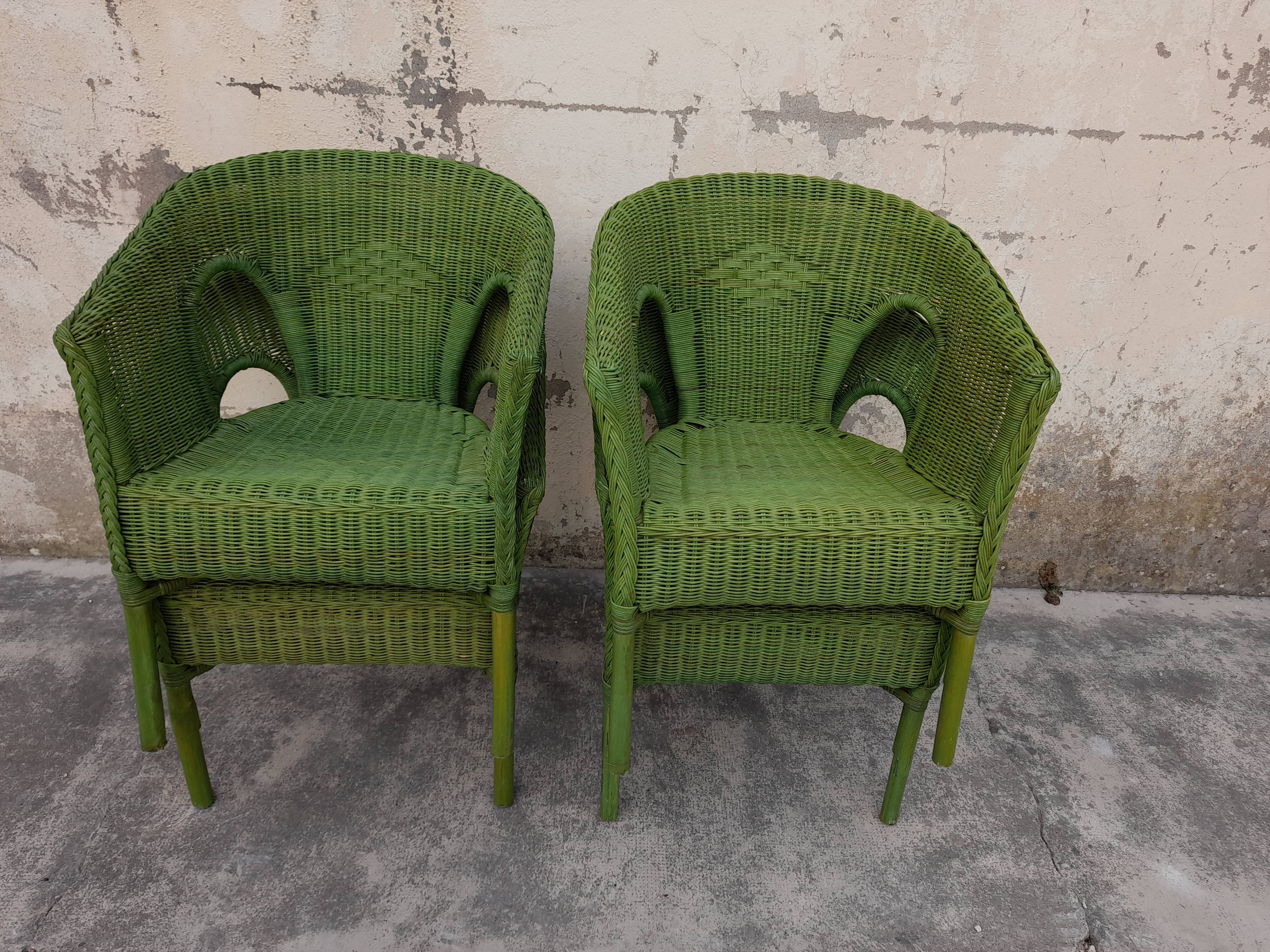 Ensemble de 4 fauteuils en rotin