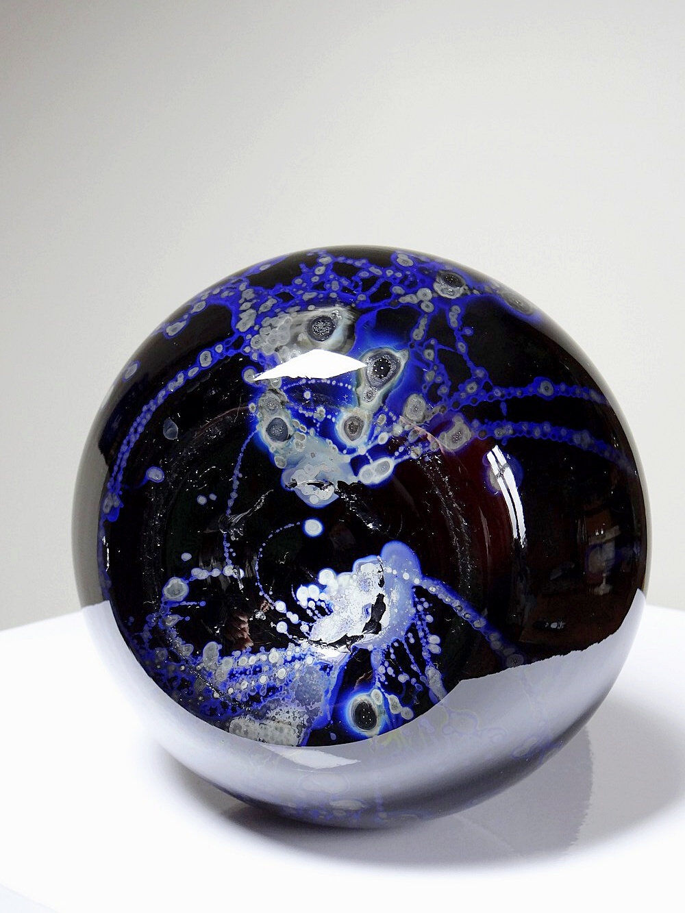 Large vintage purple art glass vase with silver glitter inclusions.