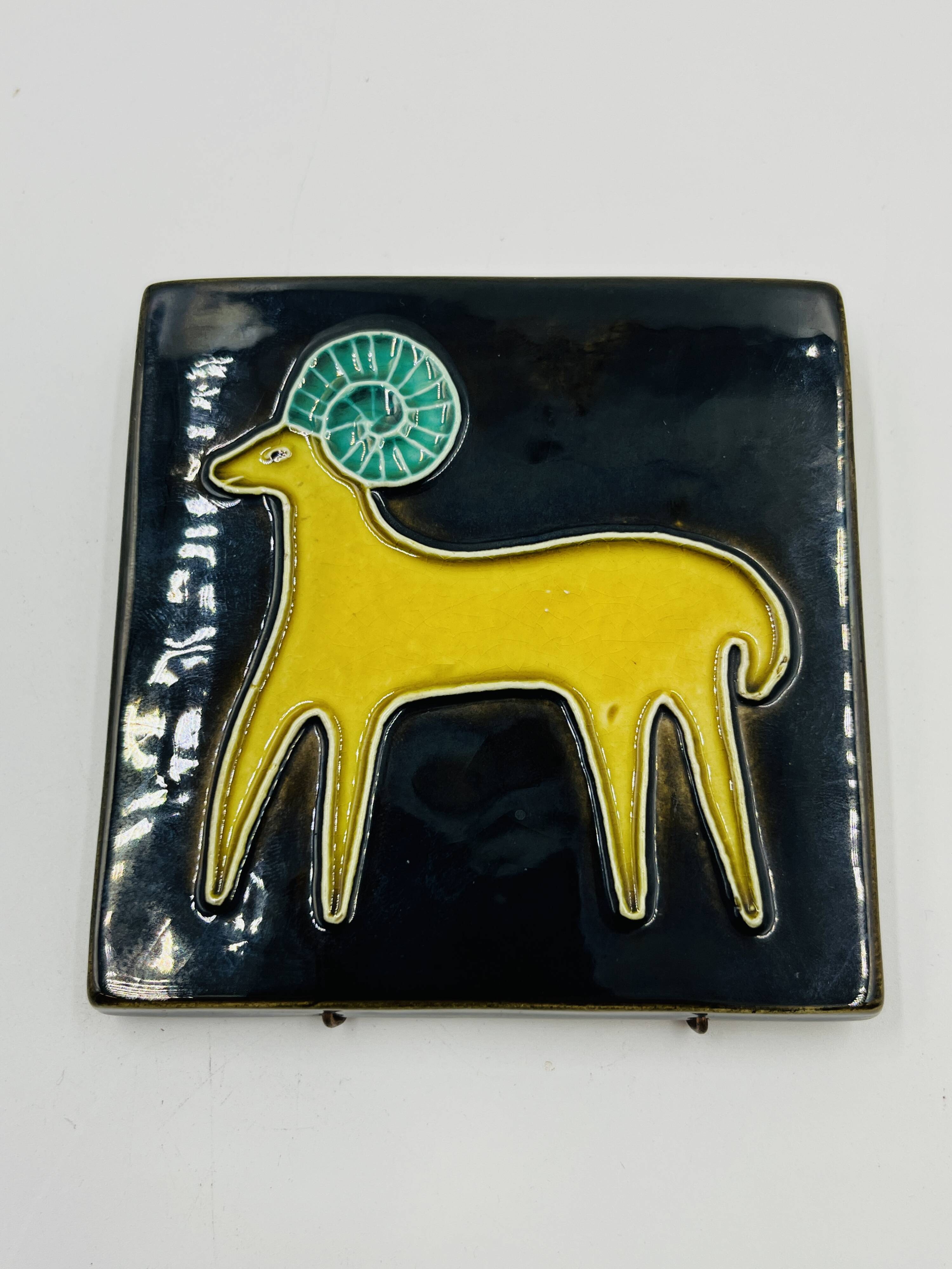 Vintage ceramic tile by Yvette Manoy - 1968
