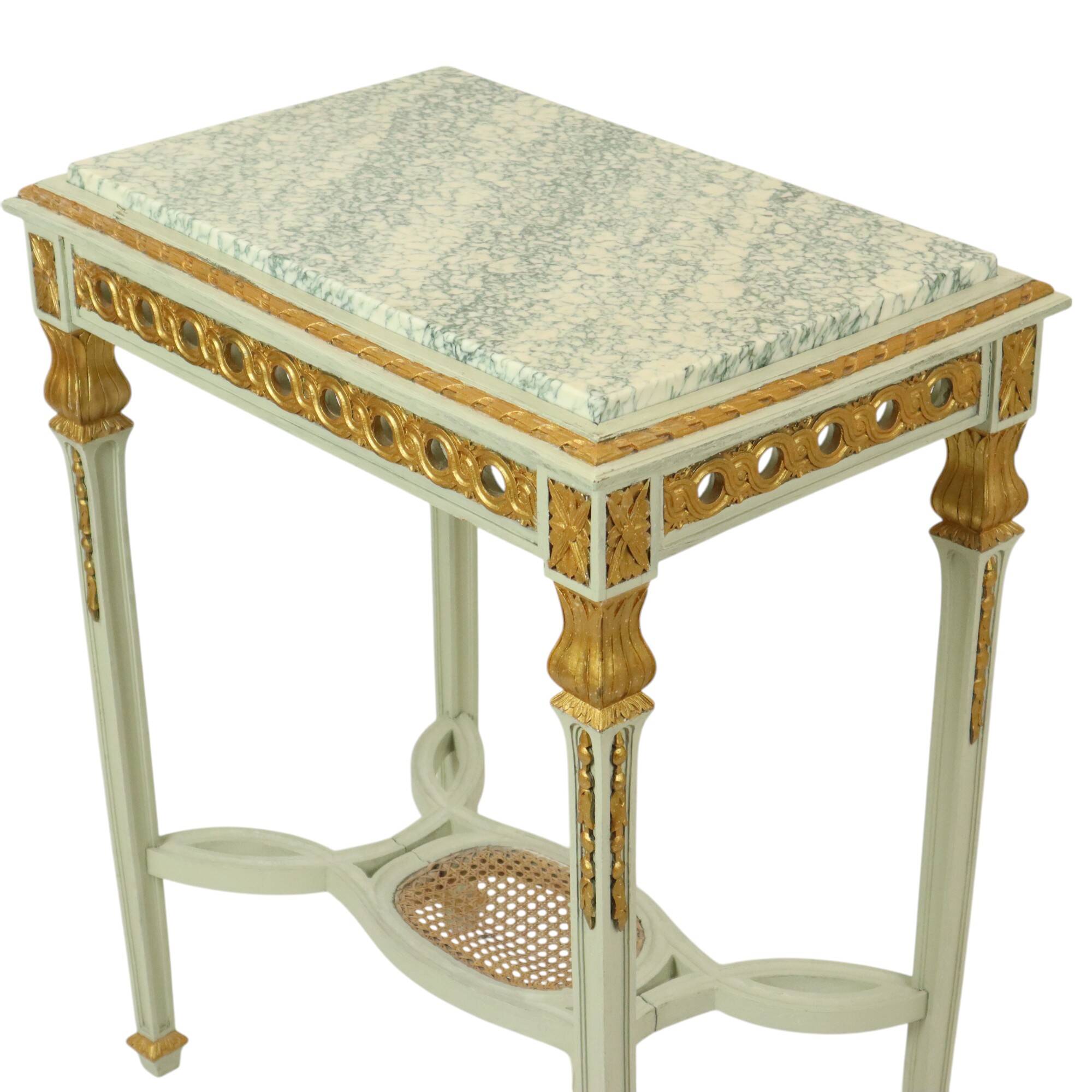 Antique Gilded Side Table Console Green Marble Louis XVI