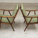 Pair of green flower boomerang armchairs by Antonin Suman for Ton (Thonet)