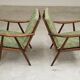 Paire de fauteuils boomerang vert fleur Antonin Suman pour Ton (Thonet)