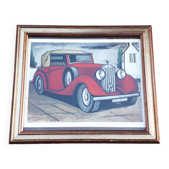 Drawing by Bernard Buffet Rolls Royce from 1926 framed under glass 1985