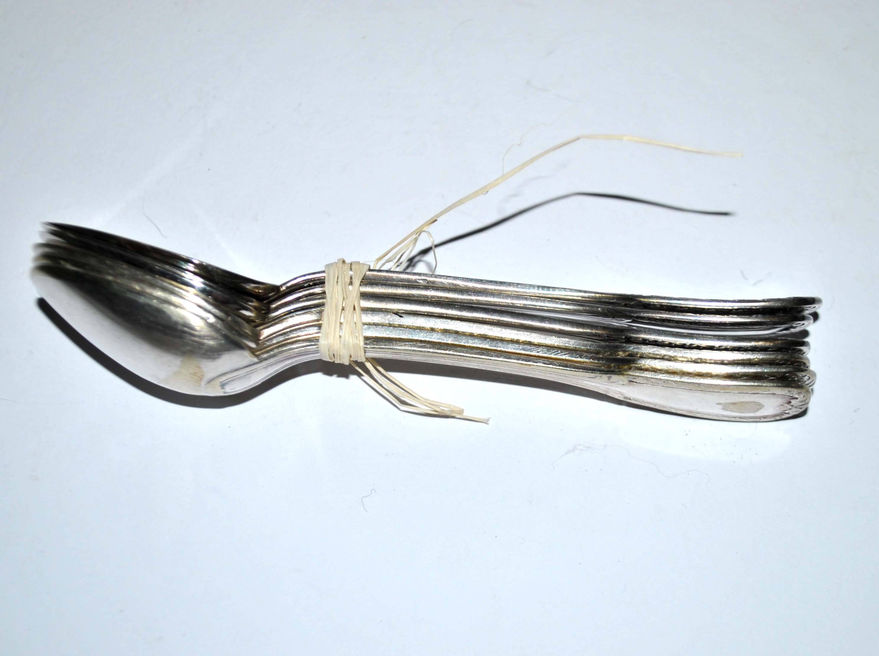 Set of 6 old teaspoons in silver metal - tulip frieze - Goldsmith Boulenger 1900 14cm