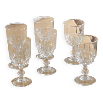 Set of 6 cut glass white stemmed glasses "Manon"