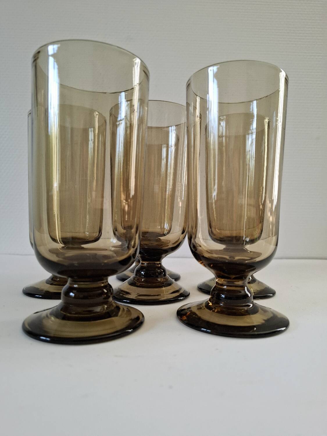 Set of 6 70s smoked glasses