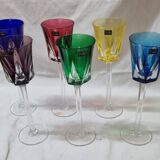 6 colored stemmed glasses in Sèvres crystal, 1980