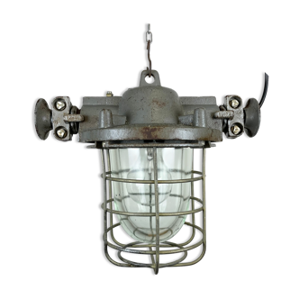 Industrial cast iron cage pendant light, 1960s