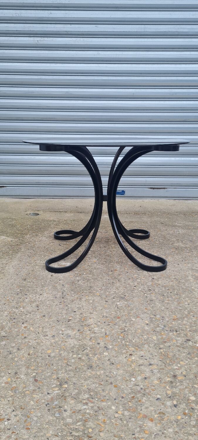 Space Age table in steel with smoked glass top, 1970