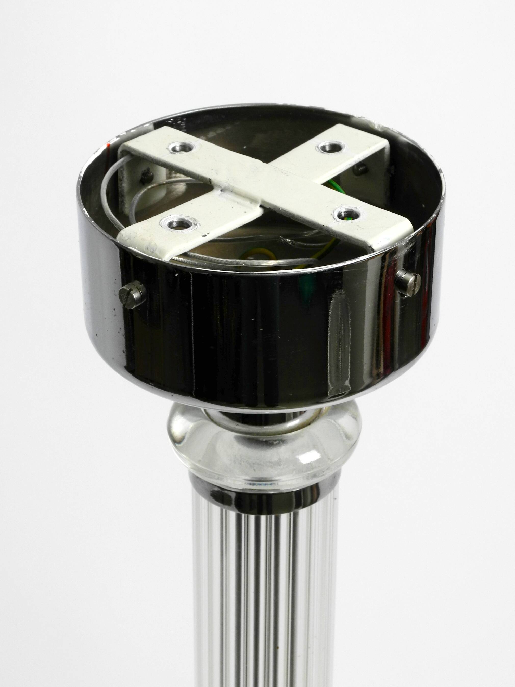 Large Czech Mid Century glass ceiling lamp with glass shade and glass rod