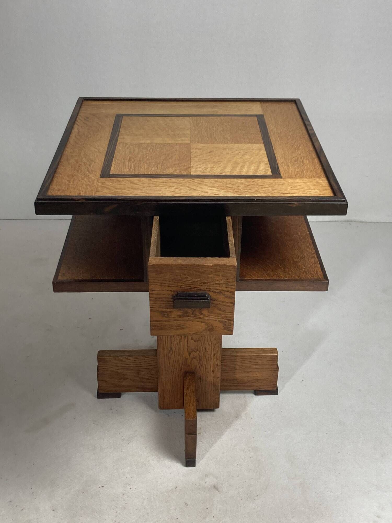 Dutch art deco Amsterdam school oak and coromandel side table, 1930s