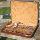 Art Deco cutlery set in box, silver-plated metal cutlery set, decorative table