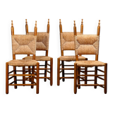 Spanish brutalist rustic Dining Chairs in Oak and Rush