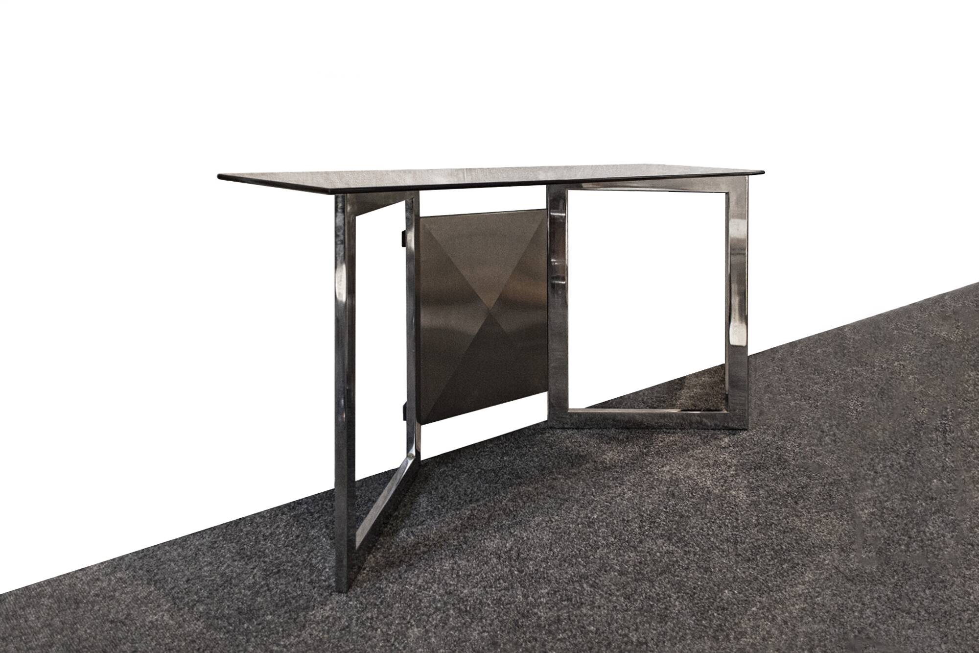 Console et miroir space age en acier et verre, années 1970