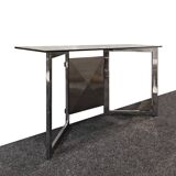 Elegante Console space age con specchio in acciaio e vetro Anni 70
