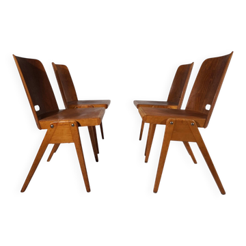 Ensemble de 4 chaises de salle à manger inspirées du Bauhaus, empilables, 1950