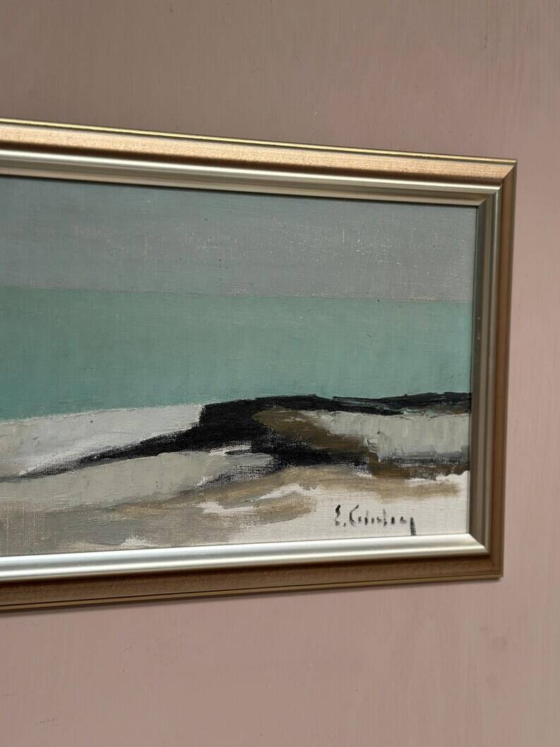 Large Original Swedish Oil on Canvas – 'Coastal Landscape' by Eric Cederberg (1897–1984) – Signed – vintage and framed – 36 × 87 cm (14.2 × 34.3 inches)