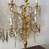 Pair of lamps in gilded bronze and crystal