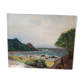 Old painting promenade by the sea