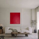 Abstract textured blood red on frame 100x81cm