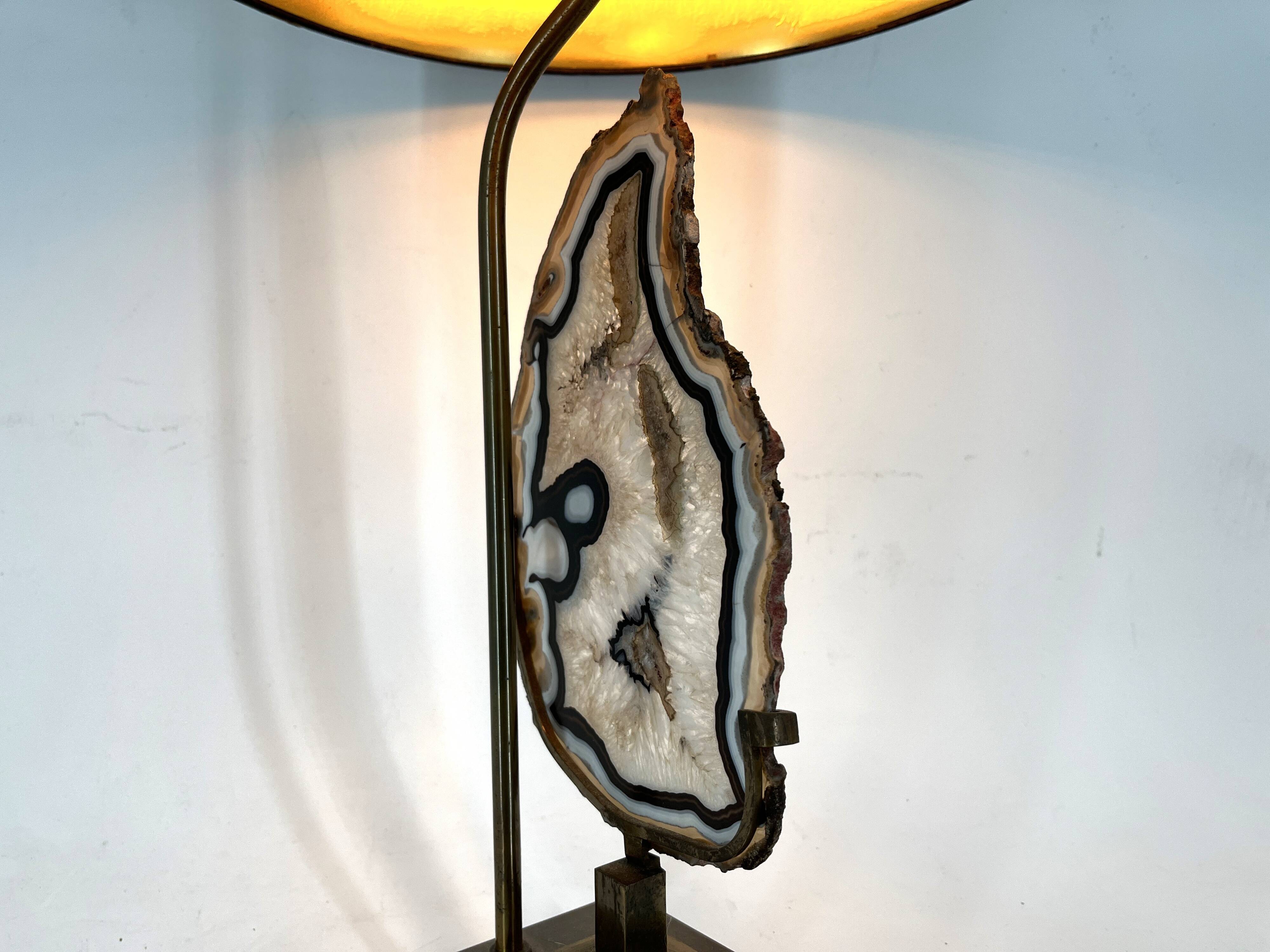 Lampe de table vintage en tranches d'agate en laiton, années 1970