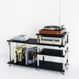 Vintage Hi-Fi furniture in lacquered wood and chrome iron, Spain, 1980