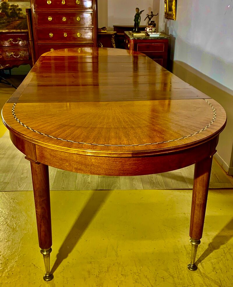 Oval dining table 1960 with 4 extensions, precious wood marquetry