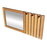 Porte-manteau vintage en pin avec miroir - design des années 1970