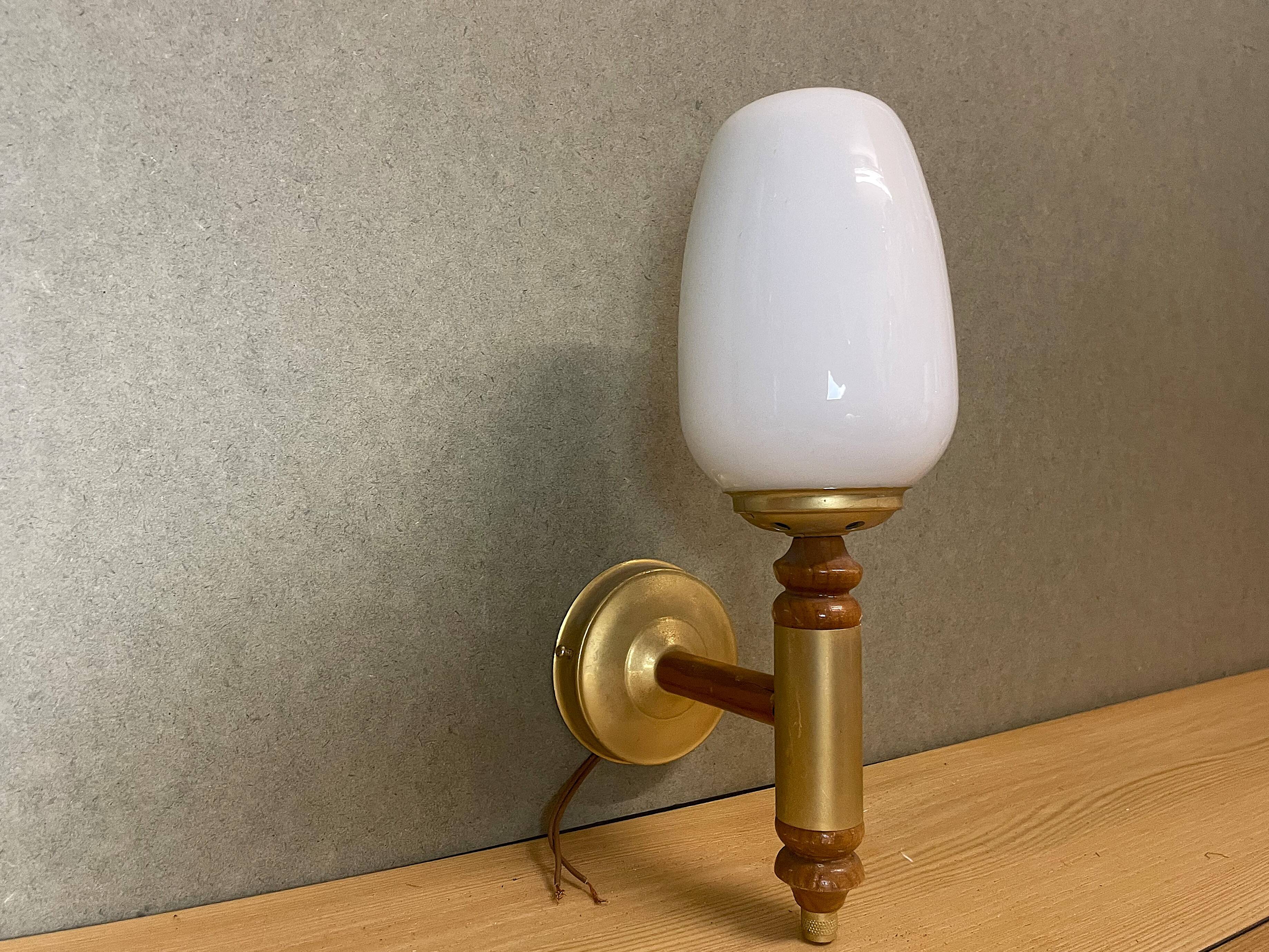 Portuguese opaline glass and wood wall sconce light