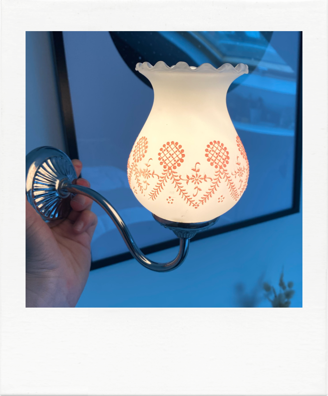 Chrome and opaline applique, touches of pink