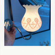 Chrome and opaline applique, touches of pink