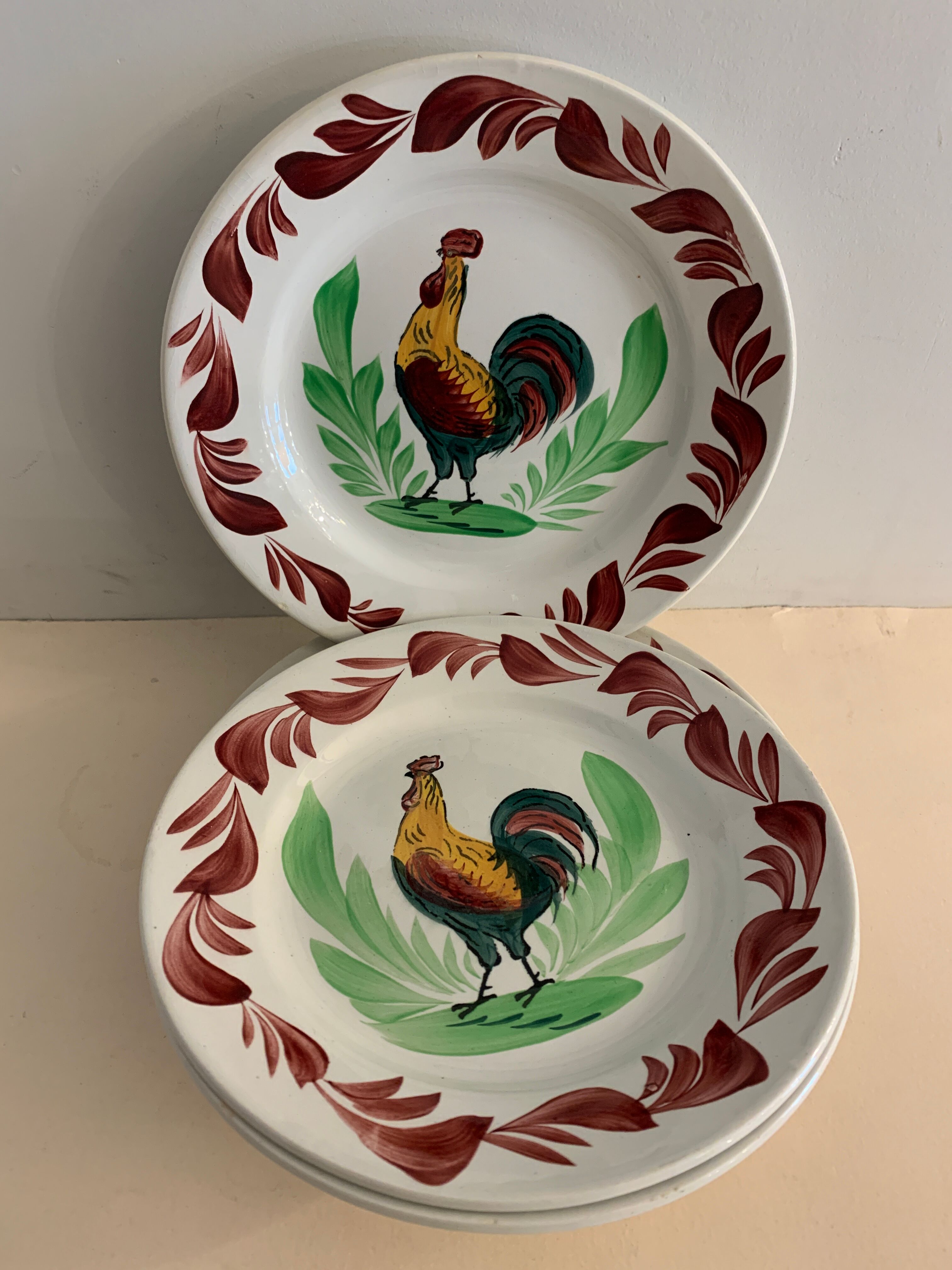 6 plates in earthenware rooster Terre de Fer Choisy Le Roy, 20th century