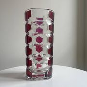 Luminarc vase with burgundy geometric patterns, France 1970