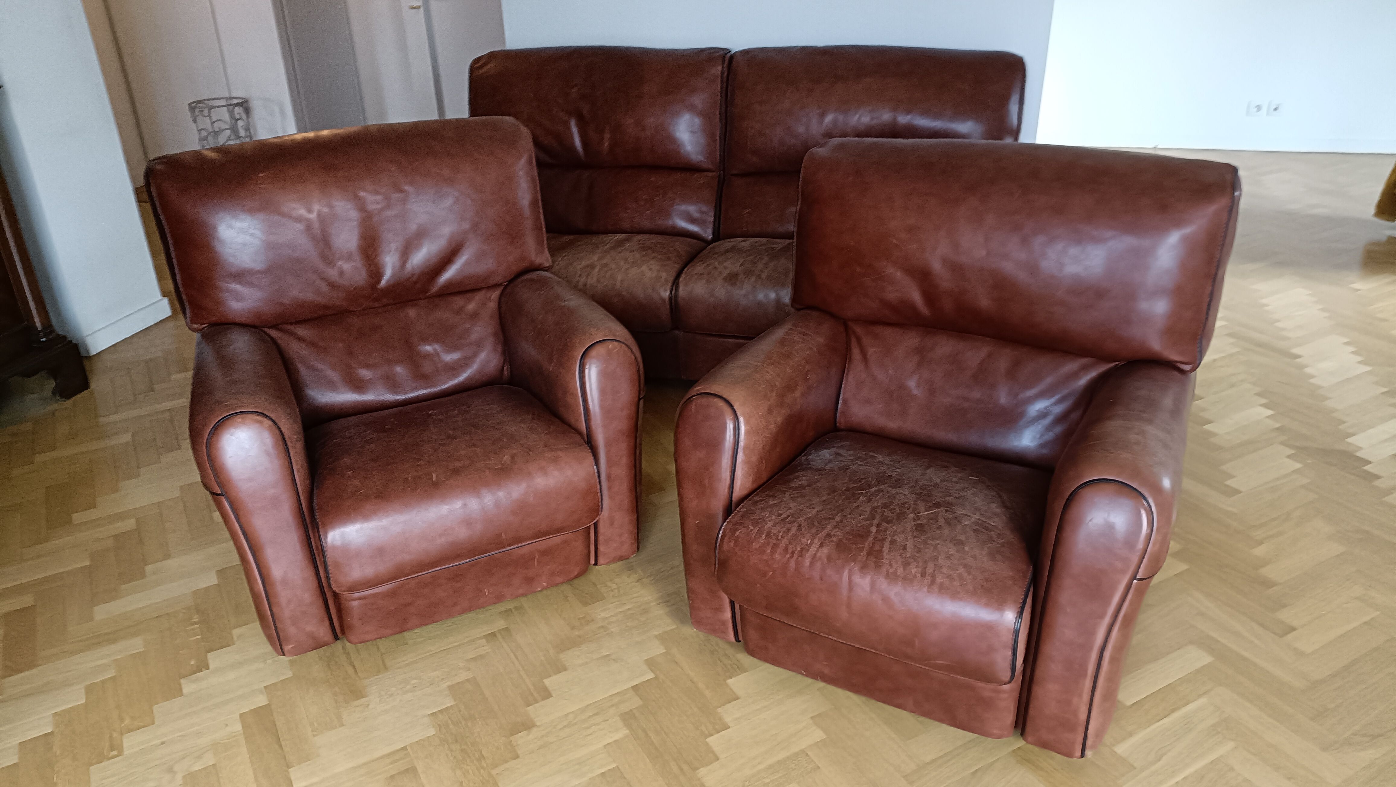 Sofa 2 armchairs vintage leather
