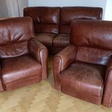 Sofa 2 armchairs vintage leather