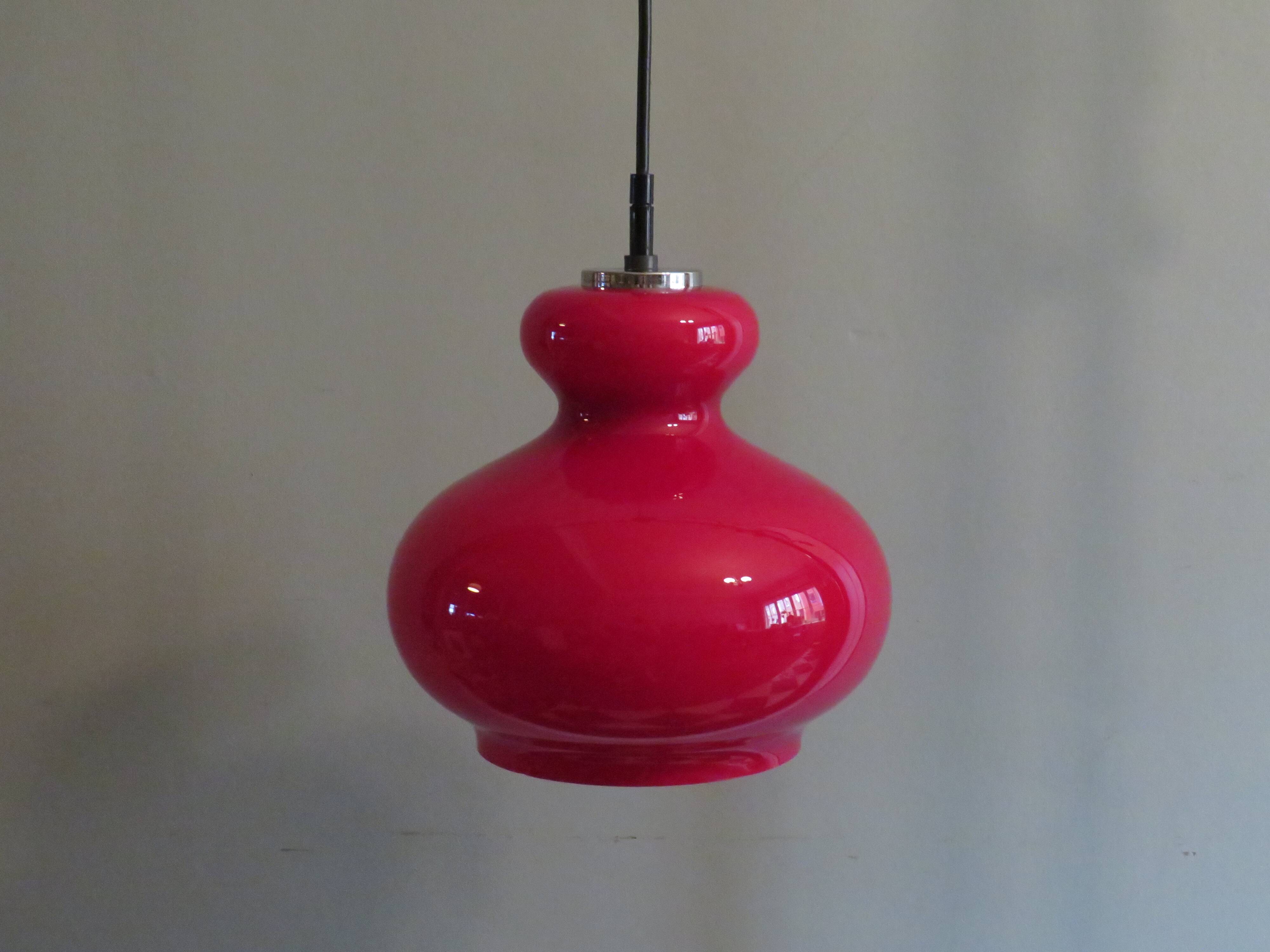 Red glass pendant lamp Peill & Putzler, Germany 1960-1970