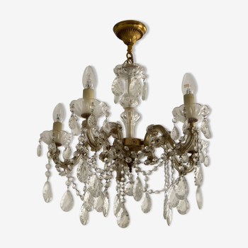 Crystal and bronze stamped chandelier