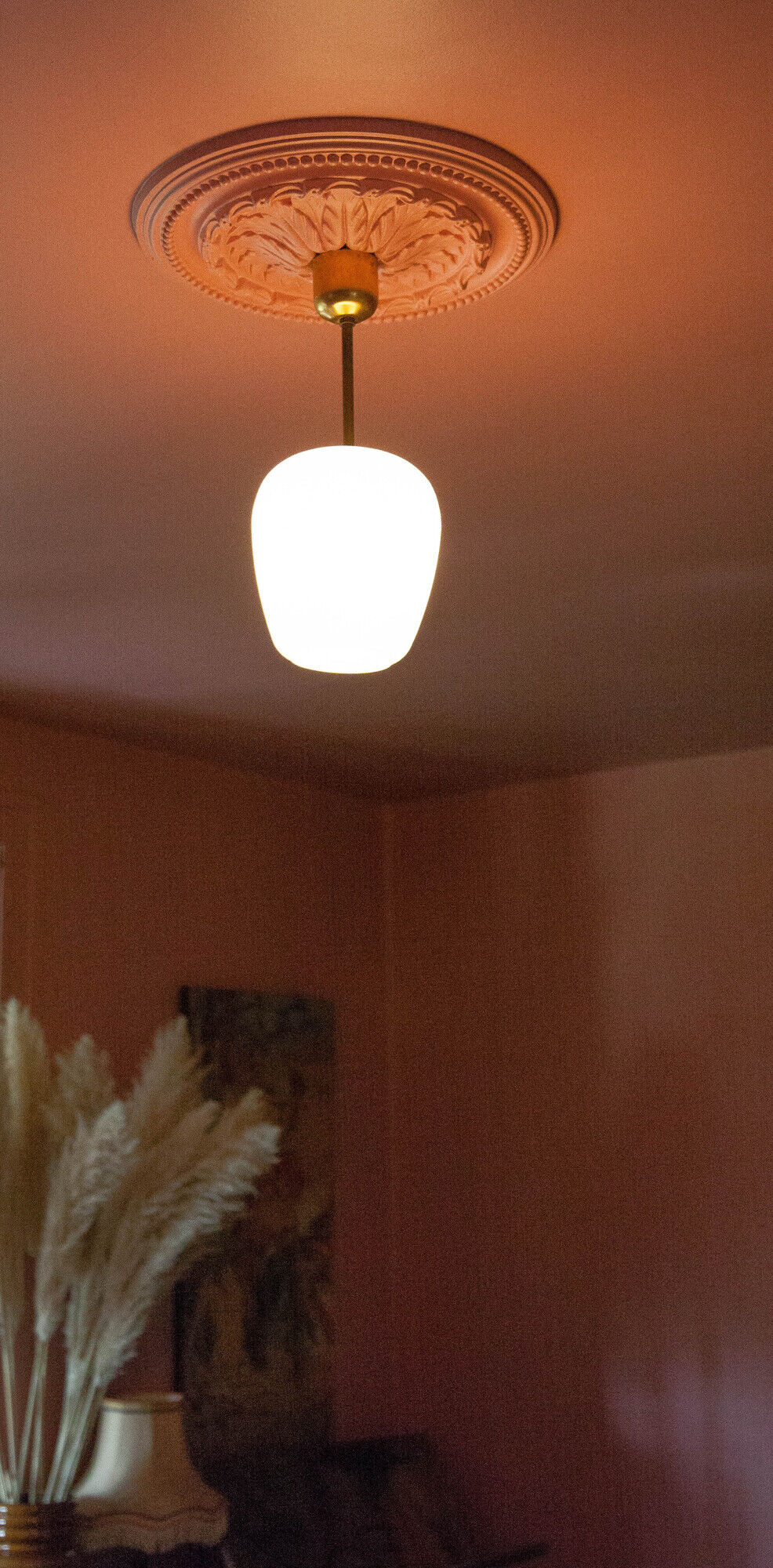 Vintage pendant lamp, opaline glass pendant lamp with patterns, vintage chandelier