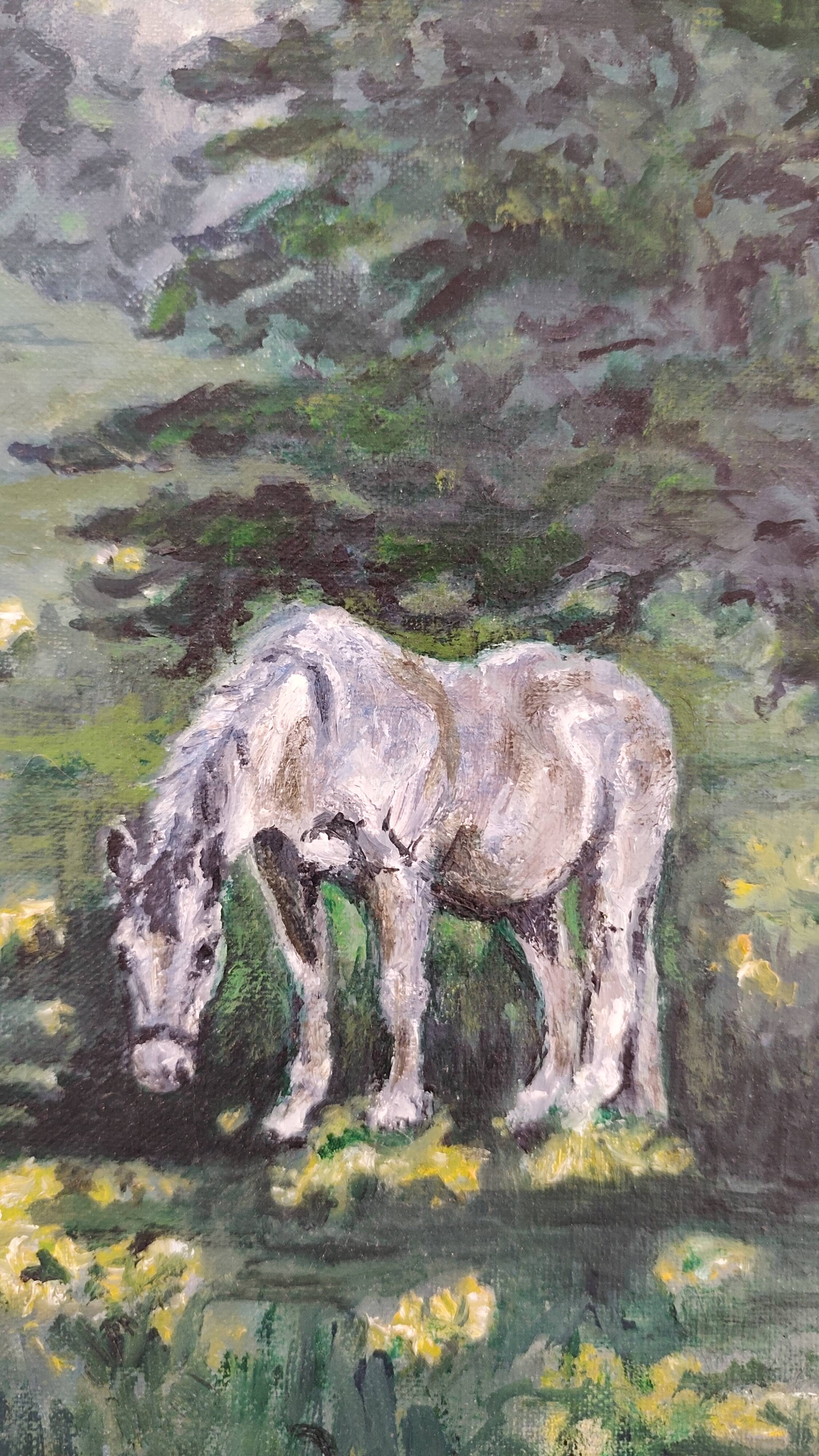 Painting of a horse on vintage old canvas